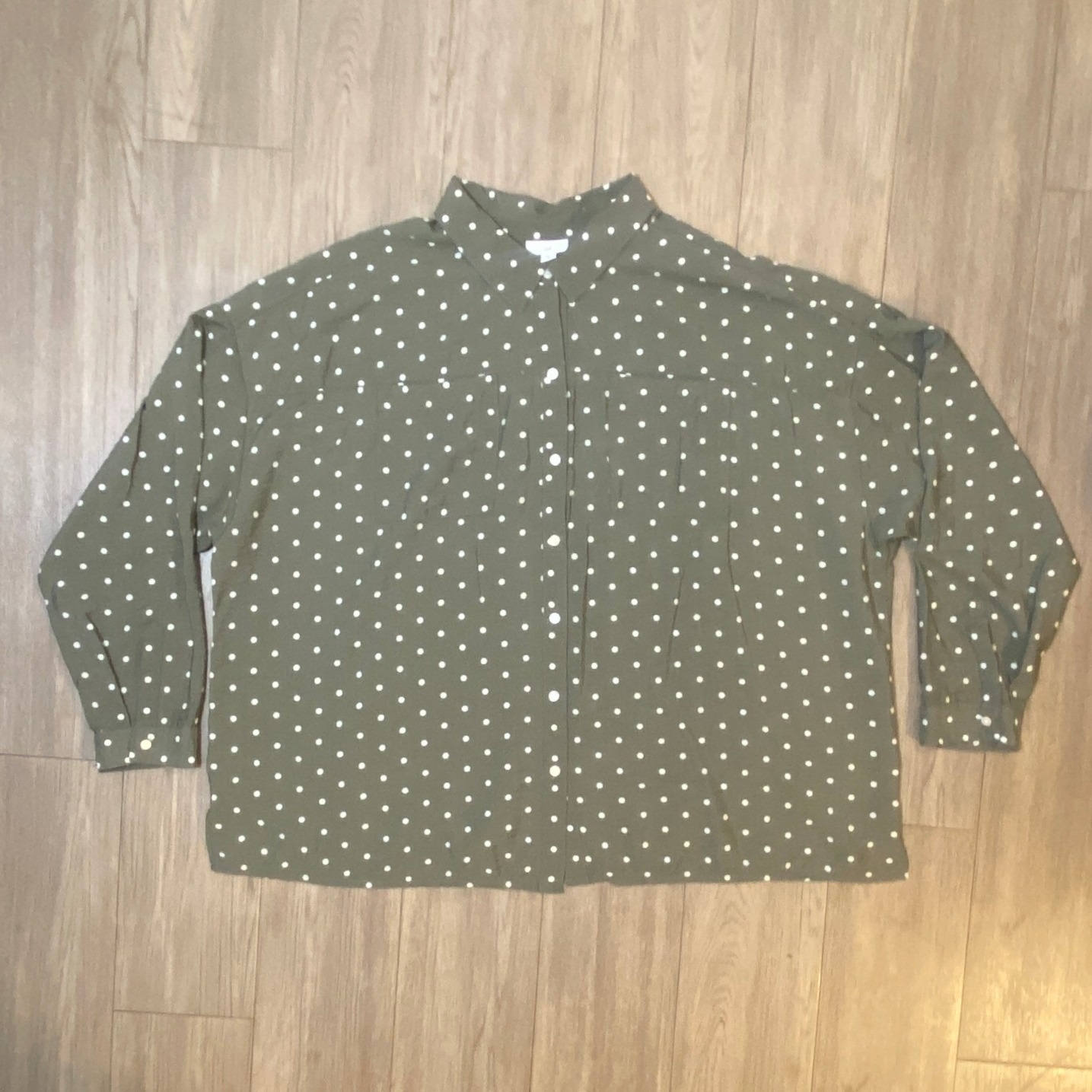 J. Jill Women's 2x Plus Olive Green Polka Dot Button Down Shirt Long Sleeve Boxy